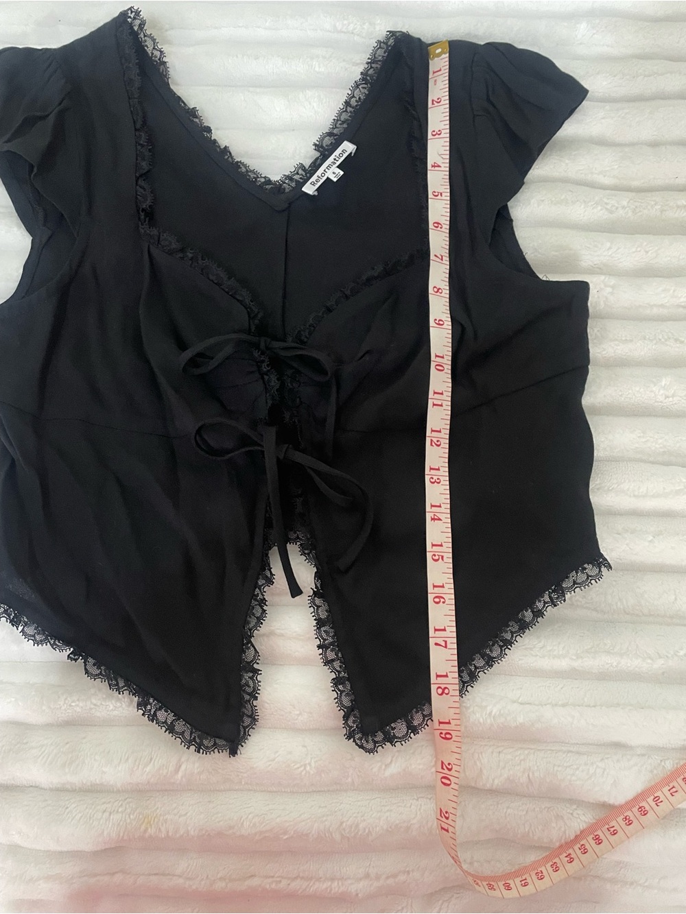 Reformation Black Lace-Trim Tie-Front Crop Top - Picture 8 of 16
